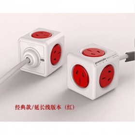 Allocacoc Power Cube Electric Socket 2500W 5 Electric Plug 1.5m Cable - Red - 1