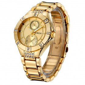 KINGSKY Fashion Quartz Stainless Strap Women Watch 30M Water Resistance - KY056 - Golden - 1