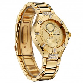KINGSKY Fashion Quartz Stainless Strap Women Watch 30M Water Resistance - KY056 - Golden - 3