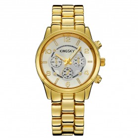 KINGSKY Fashion Quartz Stainless Strap Women Watch 30M Water Resistance - KY061-2 - Golden - 2