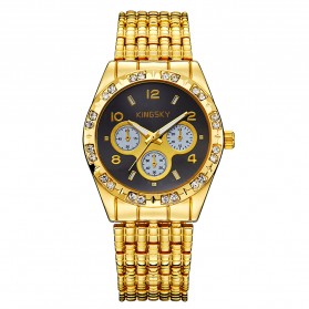 KINGSKY Fashion Quartz Stainless Strap Women Watch 30M Water Resistance - KY062-1 - Golden - 2