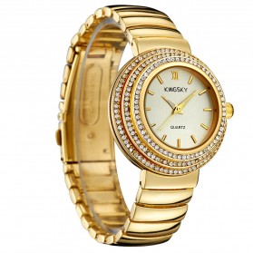 KINGSKY Fashion Quartz Stainless Strap Women Watch 30M Water Resistance - KY063-2 - Golden - 1