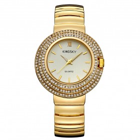 KINGSKY Fashion Quartz Stainless Strap Women Watch 30M Water Resistance - KY063-2 - Golden - 2