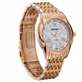 KINGSKY Fashion Quartz Stainless Strap Women Watch 30M Water Resistance - KY066-1 - Copper - 1