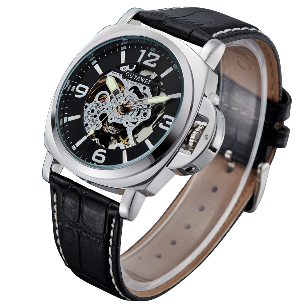 Leather Strap Automatic Mechanical Watch OYW1318 Black/Silver 1 Leather Strap Automatic Mechanical Watch OYW1318 Black/Silver 1