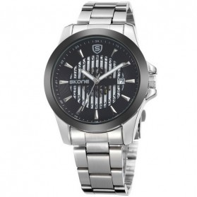 SKONE Casual Men Stainless Strap Watch Water Resistant 10m - 7232 - Silver Black - 1