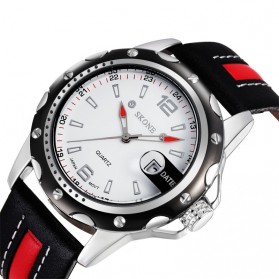 SKONE Casual Men Leather Strap Watch Water Resistant 10m - 9117 - Black/Red - 3