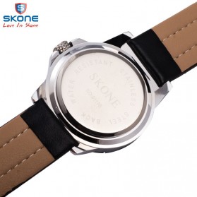 SKONE Casual Men Leather Strap Watch Water Resistant 10m - 9117 - Black/Red - 4