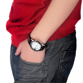 SKONE Casual Men Leather Strap Watch Water Resistant 10m - 9117 - Black/Red - 6