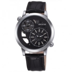 SKONE Casual Men Leather Strap Watch Water Resistant 10m - 9248 - Black - 1
