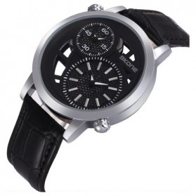 SKONE Casual Men Leather Strap Watch Water Resistant 10m - 9248 - Black - 2