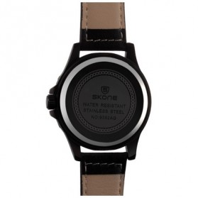 SKONE Casual Men Leather Strap Watch Water Resistant 10m - 9392AG - Black - 4