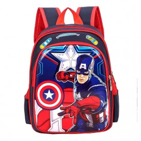 SUNEIGHT Tas Ransel Sekolah Anak Kartun Lucu Karakter Captain America - B302 - Black/Red