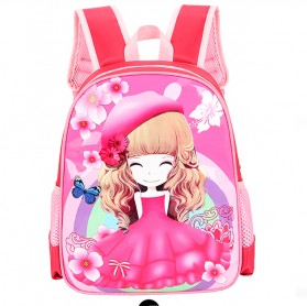 SUNEIGHT Tas Ransel Sekolah Anak Kartun Lucu Karakter Little Girl - B306 - Pink