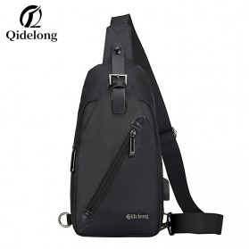 Qidelong Tas Selempang Crossbody Sling Bag dengan Slot USB - P001 - Black