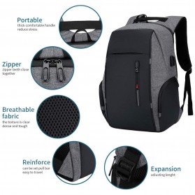 CEAVNI Tas Ransel Laptop Backpack with USB Charger Port - CV9032 - Black - 5