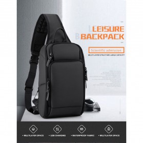 MINGLU Tas Selempang Fashion Sling Bag Pria with USB Charger Slot - 8292 - Black