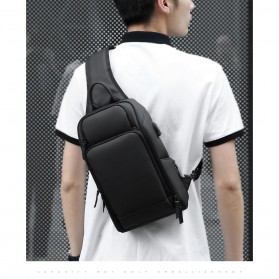 MINGLU Tas Selempang Fashion Sling Bag Pria with USB Charger Slot - 8292 - Black - 2