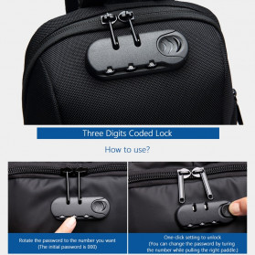 OZUKO Tas Selempang Crossbody Sling Bag Coded Lock with USB Charger Port - 9223 - Black - 3
