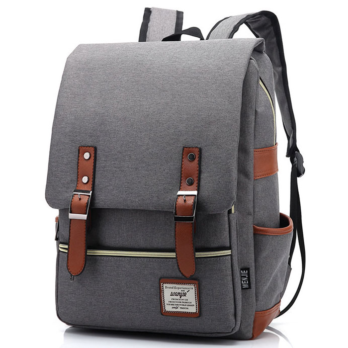 Wenjie Tas Ransel Canvas Retro Light Gray 