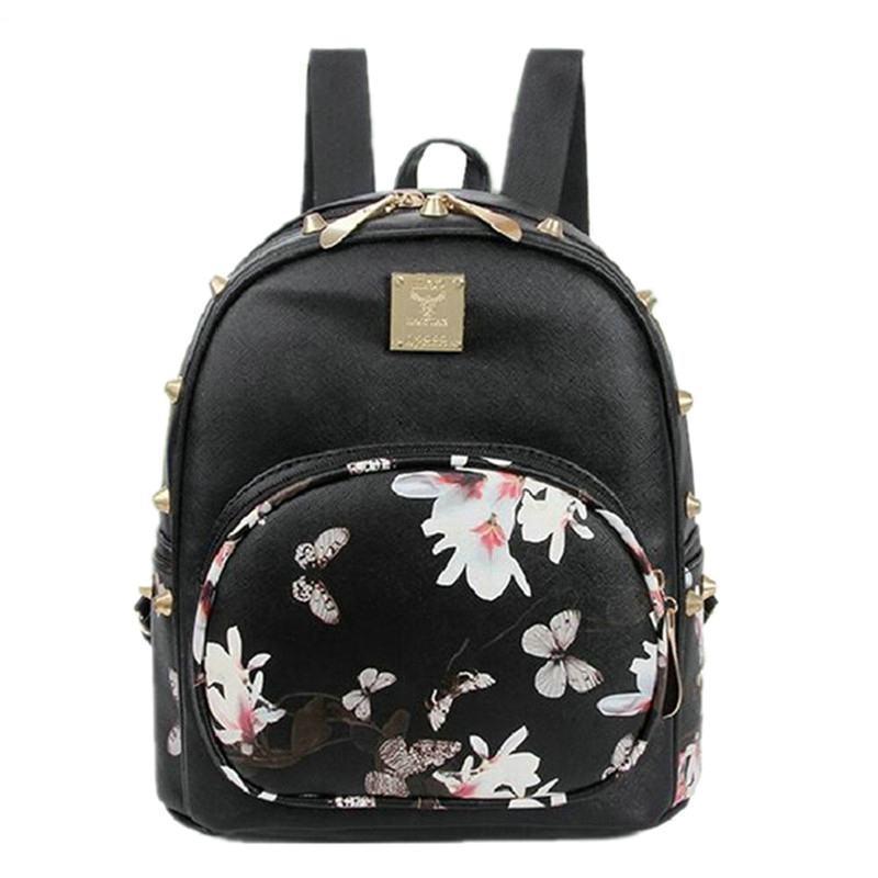 Tas Ransel Backpack Korea Butterfly Flower - Black