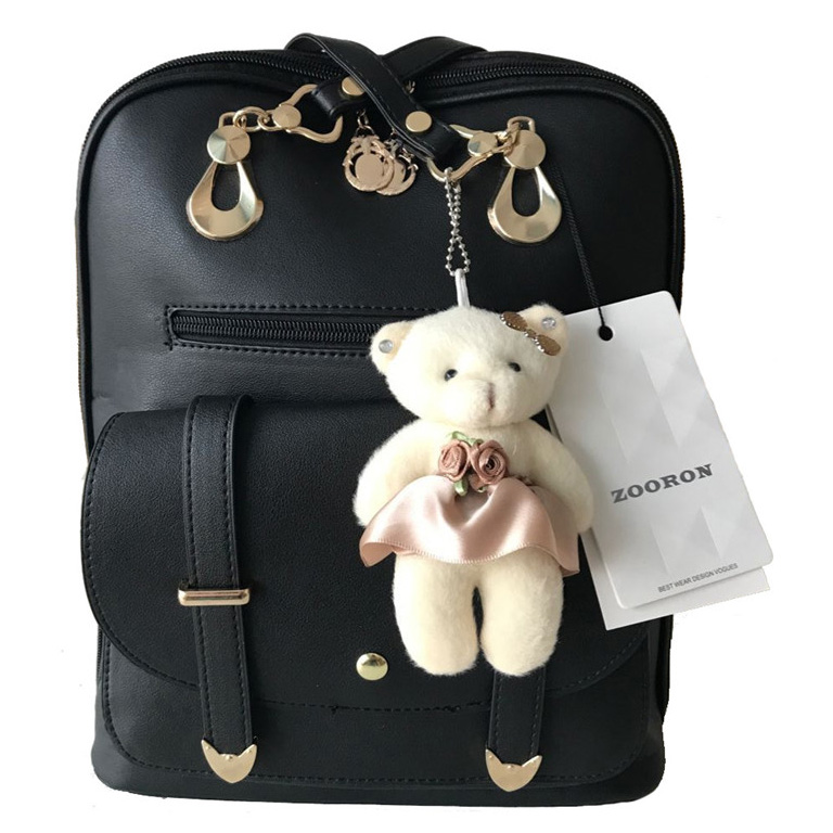 Tas Ransel Wanita dengan Boneka Beruang Black Tas Ransel Wanita dengan Boneka Beruang Black