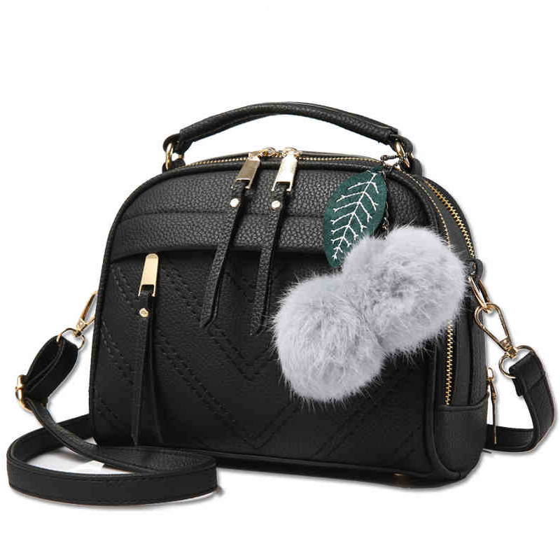  Tas Selempang Wanita Hair Ball Ornament Black 