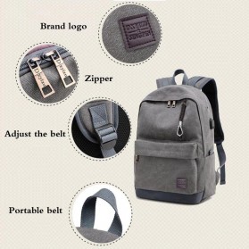 Tas Ransel Kanvas dengan USB Charger Port - Khaki - 9