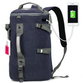 Tas Ransel Duffel Travel dengan USB Charger Port - Black Blue - 1