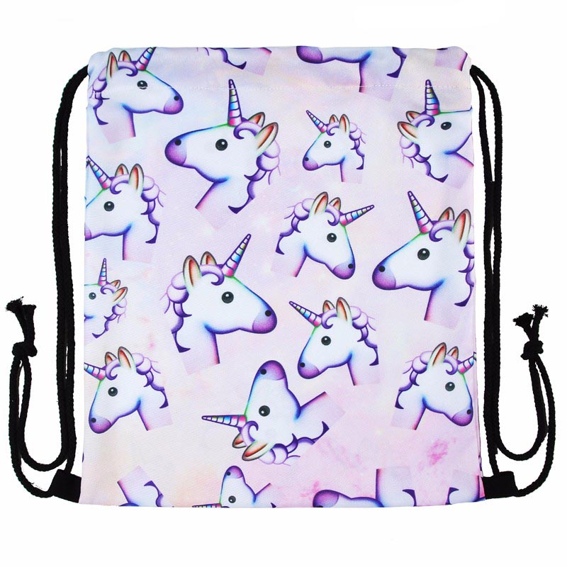 Tas Ransel Serut Drawstring Unicorn 3D Printing Pink Tas Ransel Serut Drawstring Unicorn 3D Printing Pink