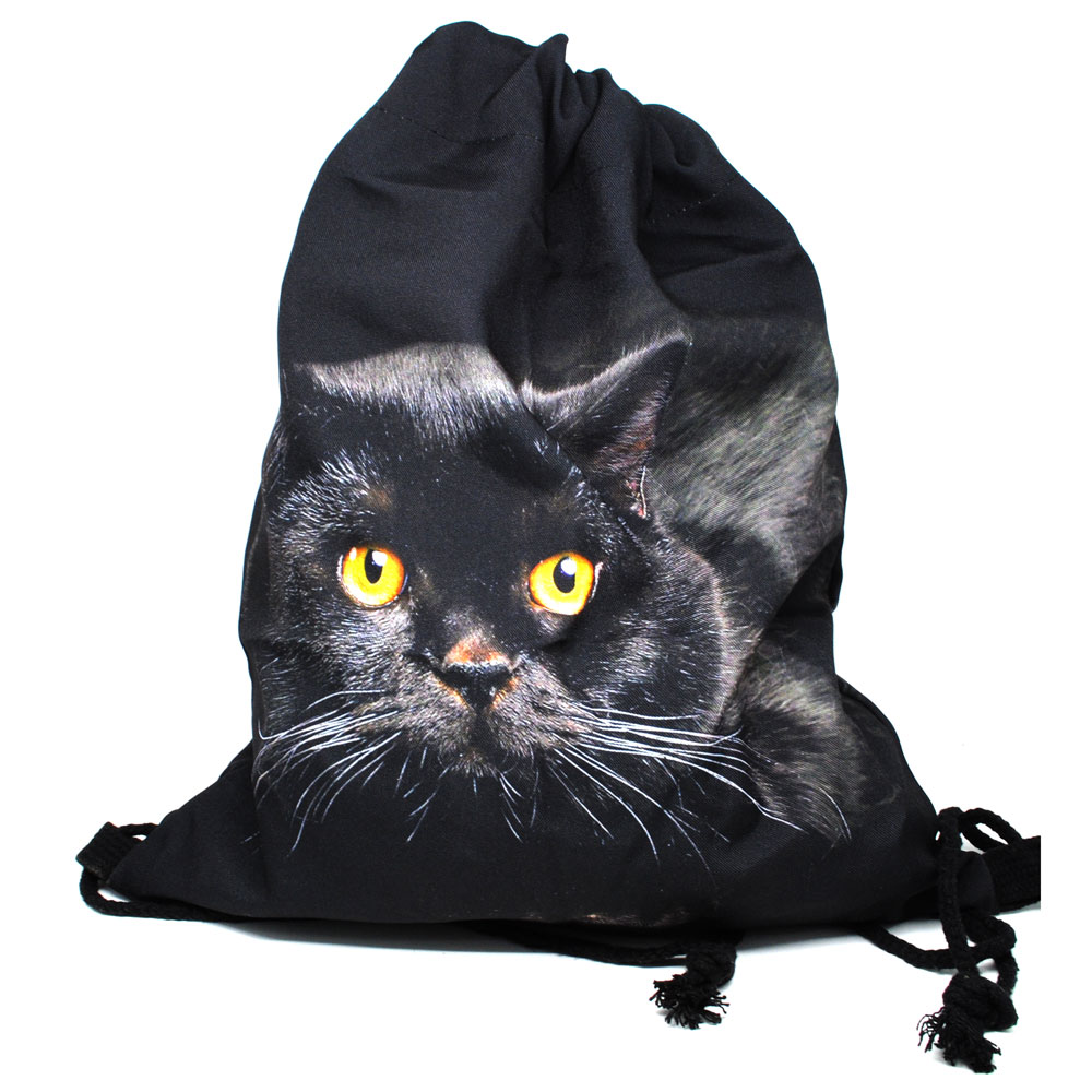  Tas  Ransel Serut  Drawstring  Cat 3D Printing Black 