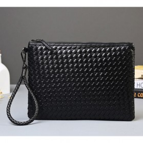 ETONWEAG Tas Genggam Kulit Motif Anyam Kulit Leather Clutch Bag - K1225 - Black