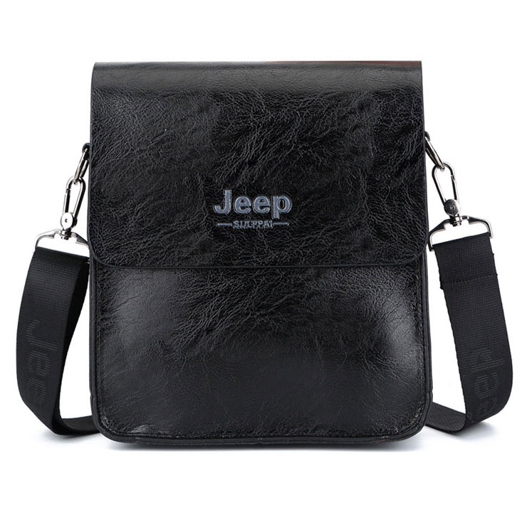  Jeep  Tas  Selempang  Kulit Maskulin Pria PI704 Black 