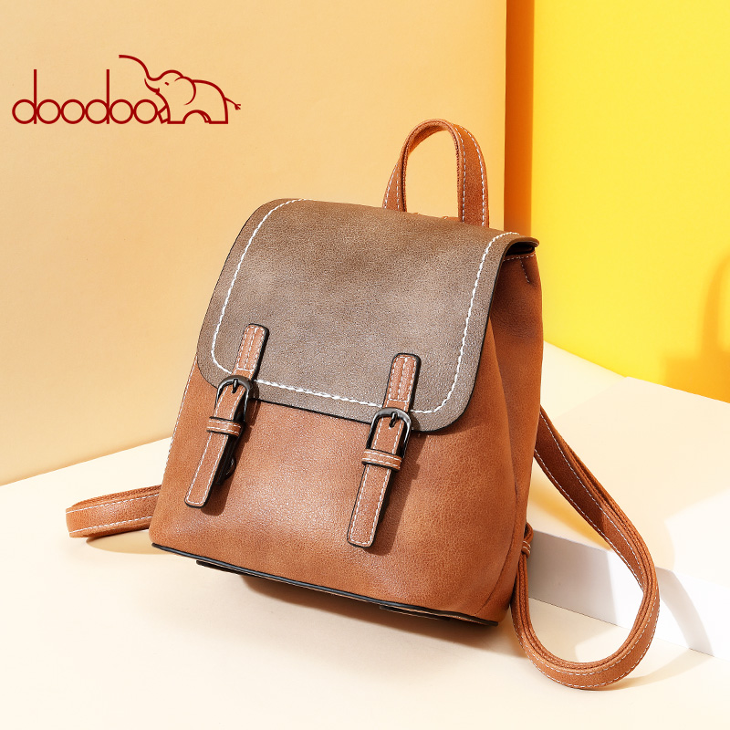 Doodoo Tas Ransel Wanita Model Vintage Retro Backpack Brown