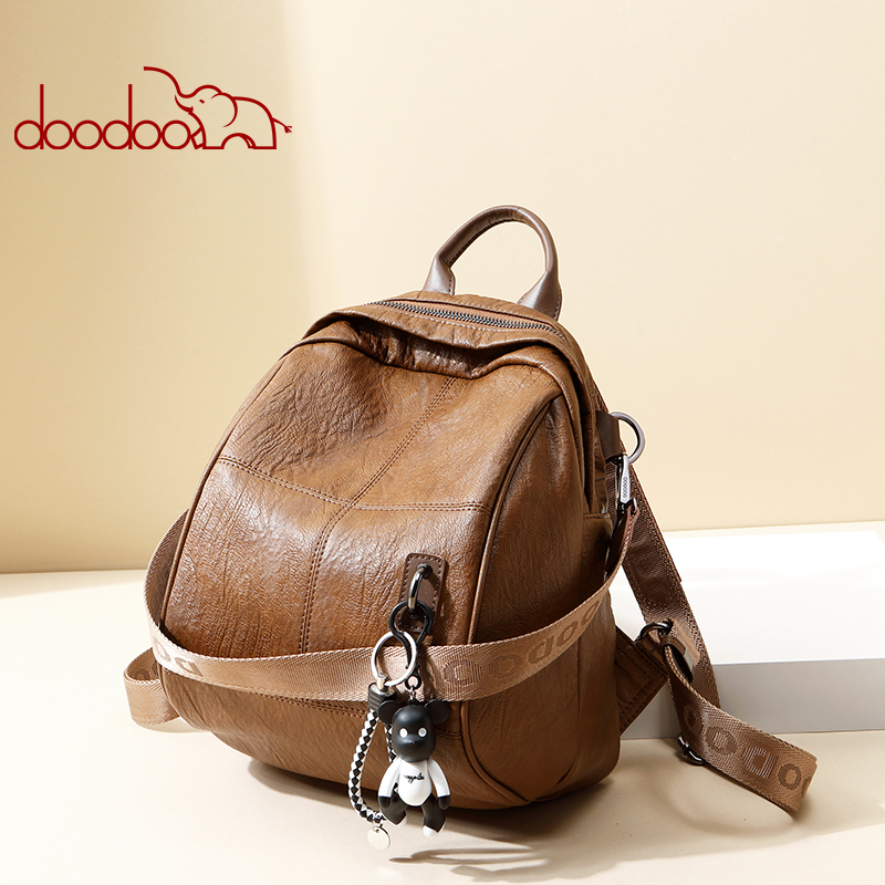 Doodoo Tas Ransel Wanita Model Vintage Retro 2 Way Backpack - Brown -