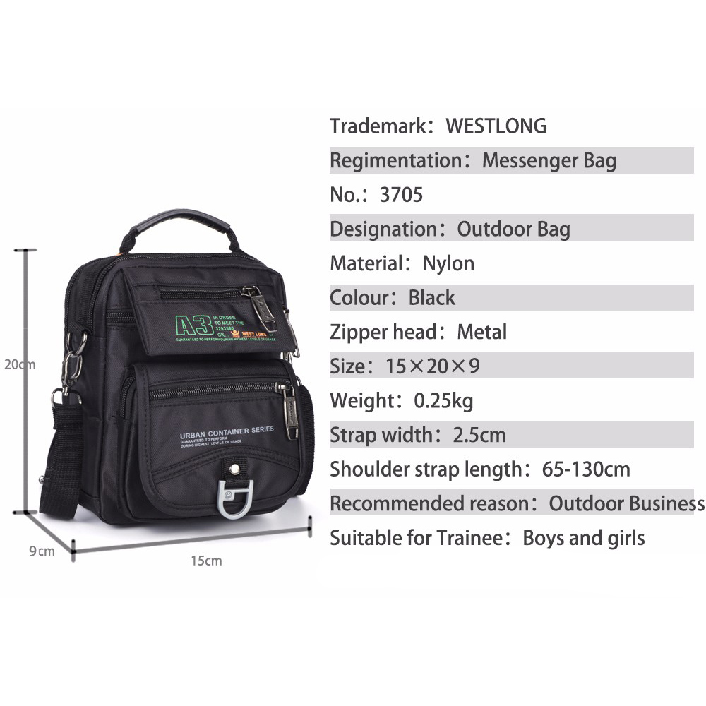 WESTLONG Tas Selempang Messenger Pria Waterproof 3705W WESTLONG Tas Selempang Messenger Pria Waterproof 3705W