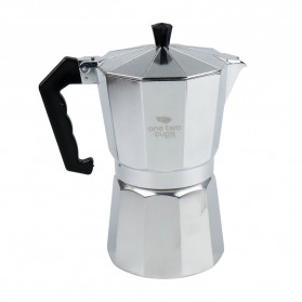 One Two Cups Espresso Coffee Maker Moka Pot Teko Stovetop Filter 450ml 9 Cups - JF112 - Silver