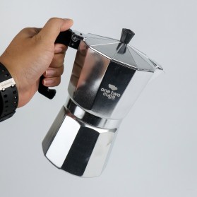 One Two Cups Espresso Coffee Maker Moka Pot Teko Stovetop Filter 450ml 9 Cups - JF112 - Silver - 6