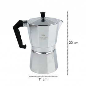 One Two Cups Espresso Coffee Maker Moka Pot Teko Stovetop Filter 450ml 9 Cups - JF112 - Silver - 7