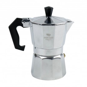 One Two Cups Espresso Coffee Maker Moka Pot Teko Stovetop Filter 100ml 2 Cups - JF112 - Silver - 1