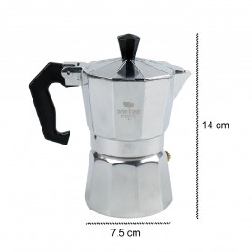 One Two Cups Espresso Coffee Maker Moka Pot Teko Stovetop Filter 100ml 2 Cups - JF112 - Silver - 7