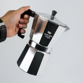 One Two Cups Espresso Coffee Maker Moka Pot Teko Stovetop Filter 600ml 12 Cups - JF112 - Silver - 6