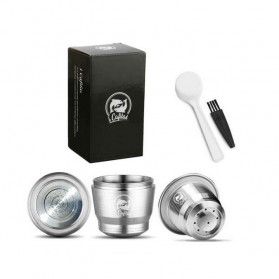 ICafilas Refillable Capsule Stainless Steel + Tamper for Nespresso Coffee Machine - F456 - Silver
