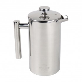 One Two Cups French Press Coffee Maker Pot Stainless Steel 1 Liter - FP1L - Silver