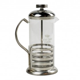 One Two Cups French Press Coffee Maker Pot Stripe Pattern 350ml - KG72I - Silver