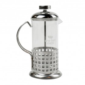 One Two Cups French Press Coffee Maker Pot Grid Pattern 350ml - KG72I - Silver