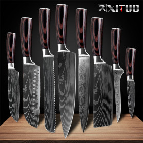 XITUO Pisau Dapur Chef Damascus Pattern - 5 Inch Slicing Knife - Silver - 2