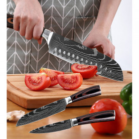 XITUO Pisau Dapur Chef Damascus Pattern - 7 Inch Santoku Knife - Silver - 3
