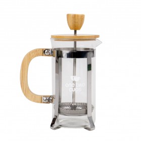 One Two Cups French Press Coffee Maker Pot Gagang Kayu 350ml - KG350 - Transparent