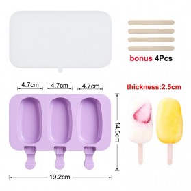 FUNBAKY Cetakan Es Krim 3 Hole Silicone Mold Dessert with 50 Popsicle Sticks Model Oval - JSC8004
